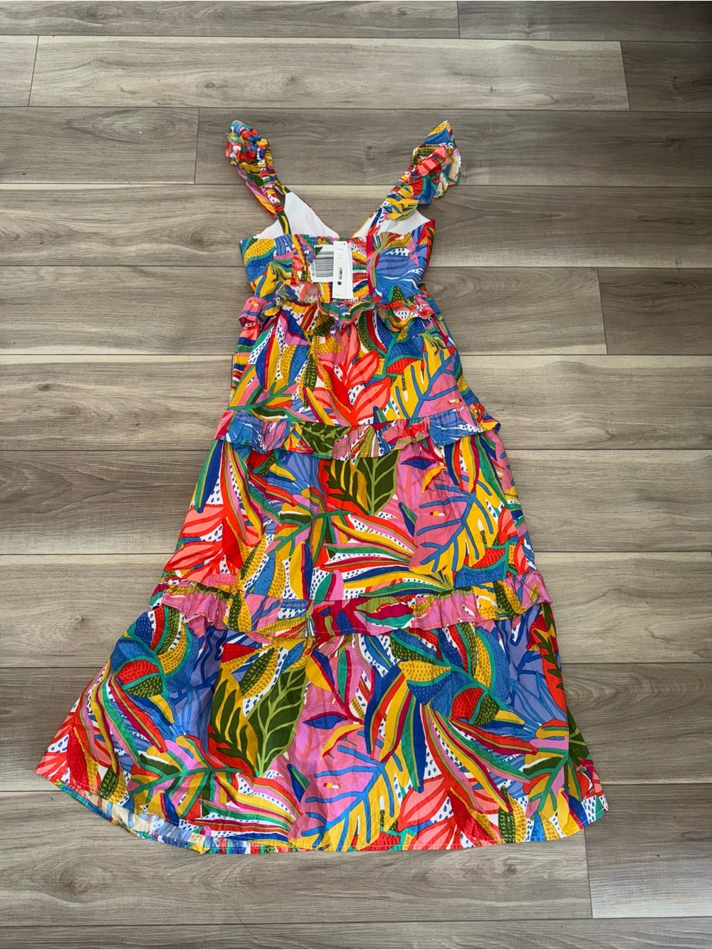 Aqua Multicolor Tropical Ruffle Dress - Picture 3 of 4